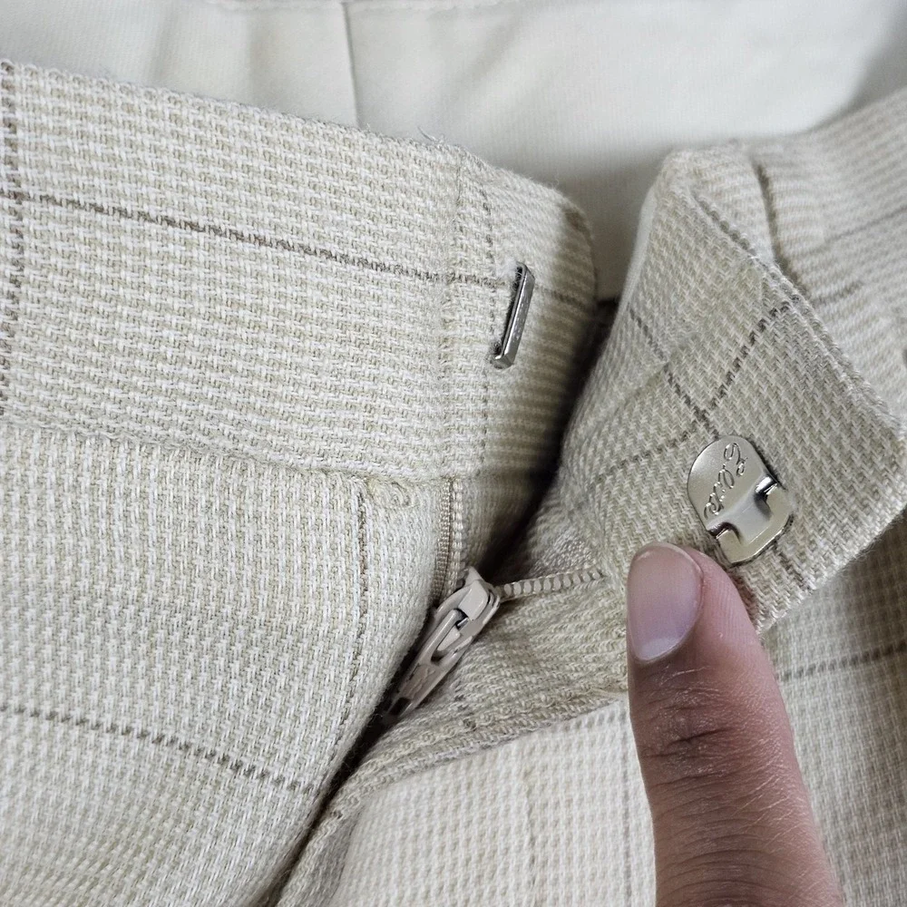 VTG Polo Ralph Lauren Pants Mens 31x26 Beige Windowpane Wool Pleated Cuffed USA